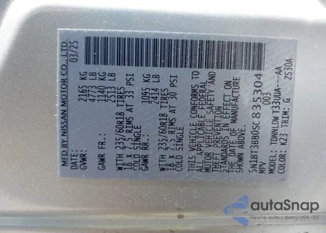 2025 Nissan Rogue Sv Intelligent Awd from USA, damaged, VIN 5N1BT3BB0SC835304